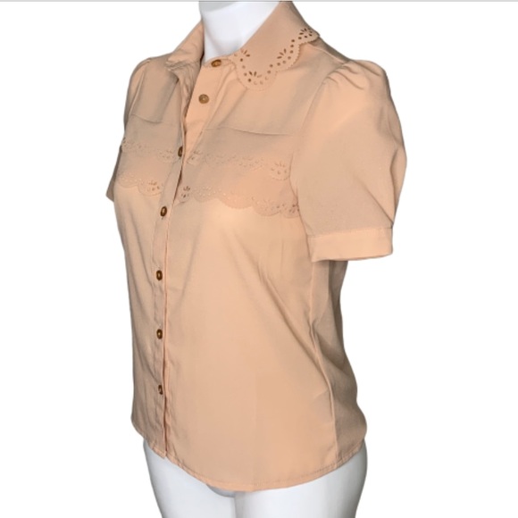 ASOS Peach Button Up Laser Cut Blouse 4 - Picture 2 of 8